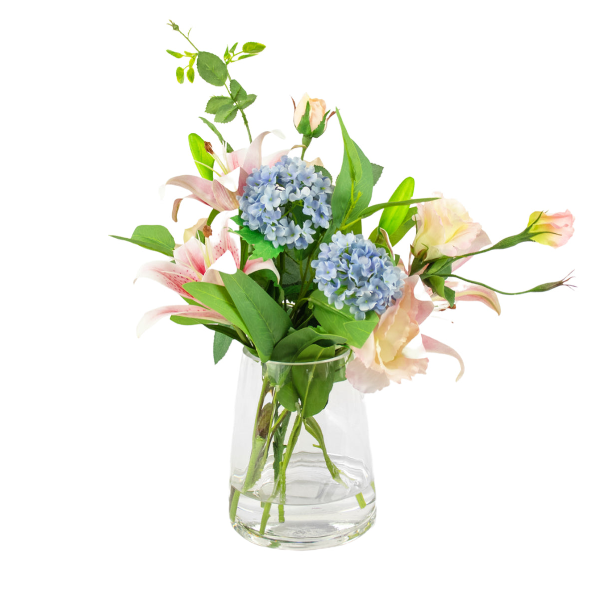 46cm Pink Lily & Blue Snowball Arrangement
