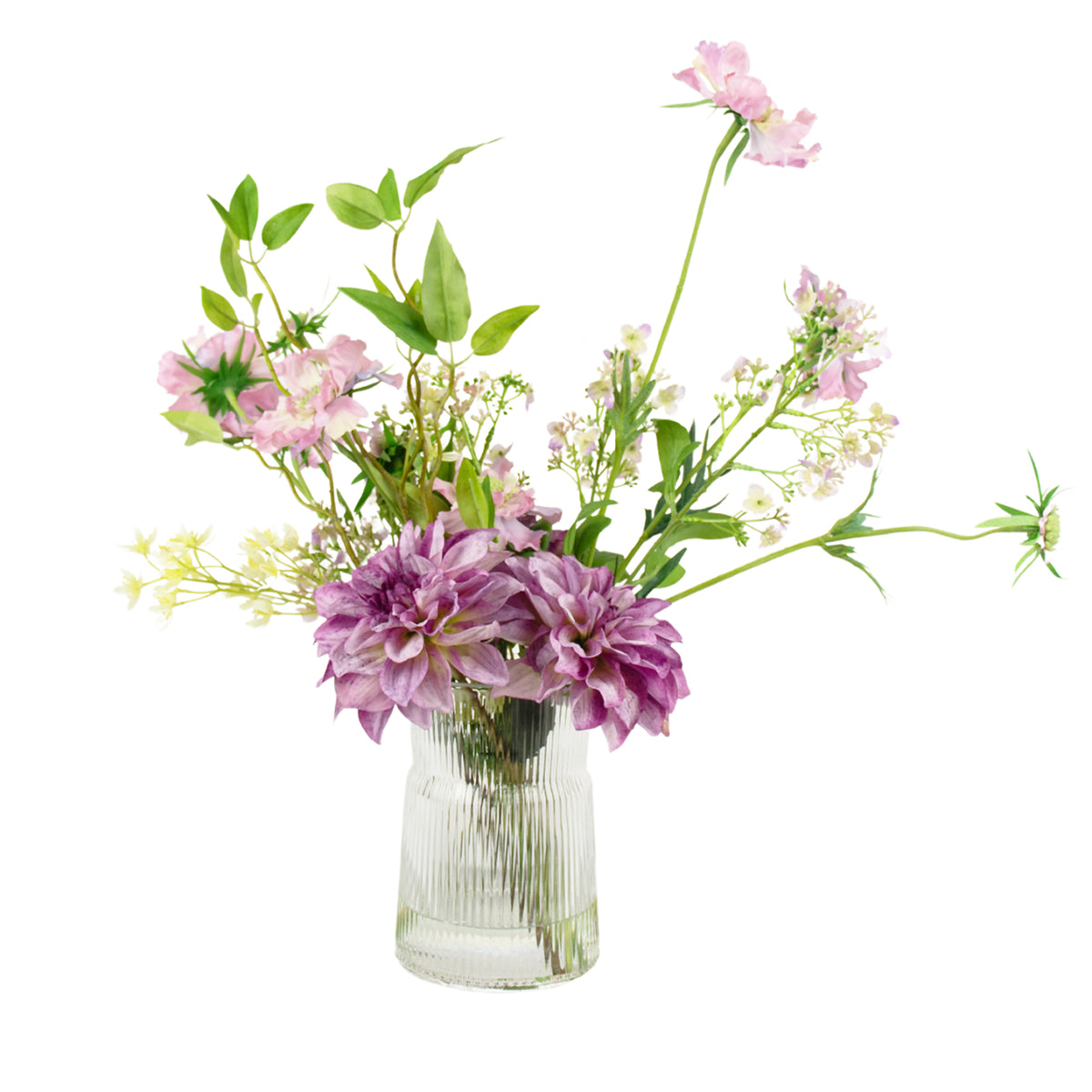 57cm Faux Purple Scabiosa & Dahlia Arrangement