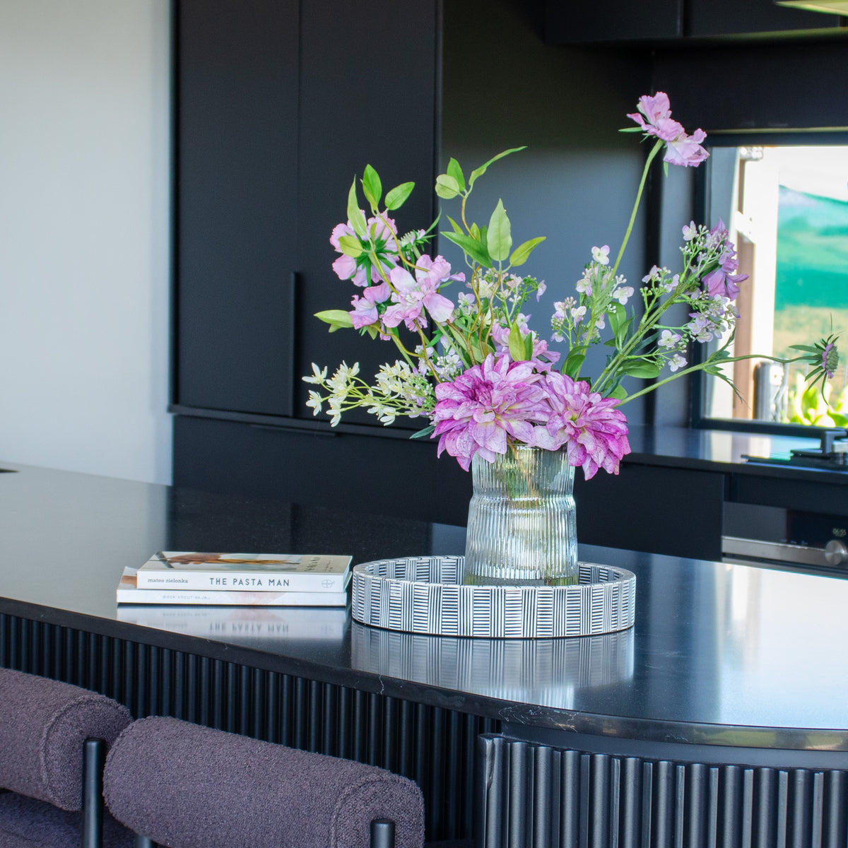 57cm Faux Purple Scabiosa & Dahlia Arrangement