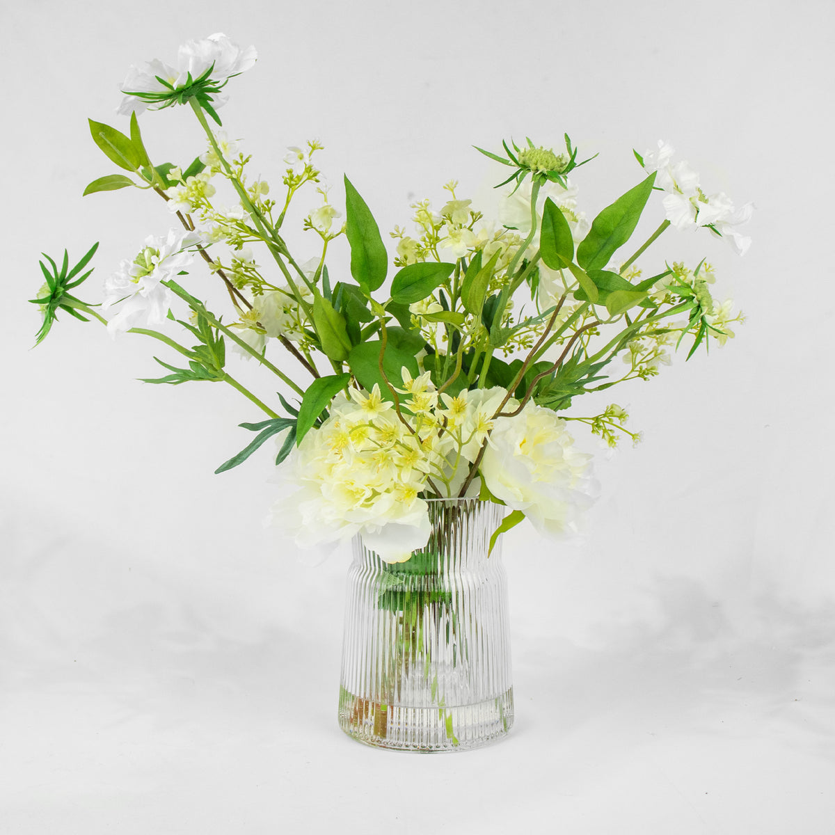 60cm Faux White Scabiosa & Peony Arrangement
