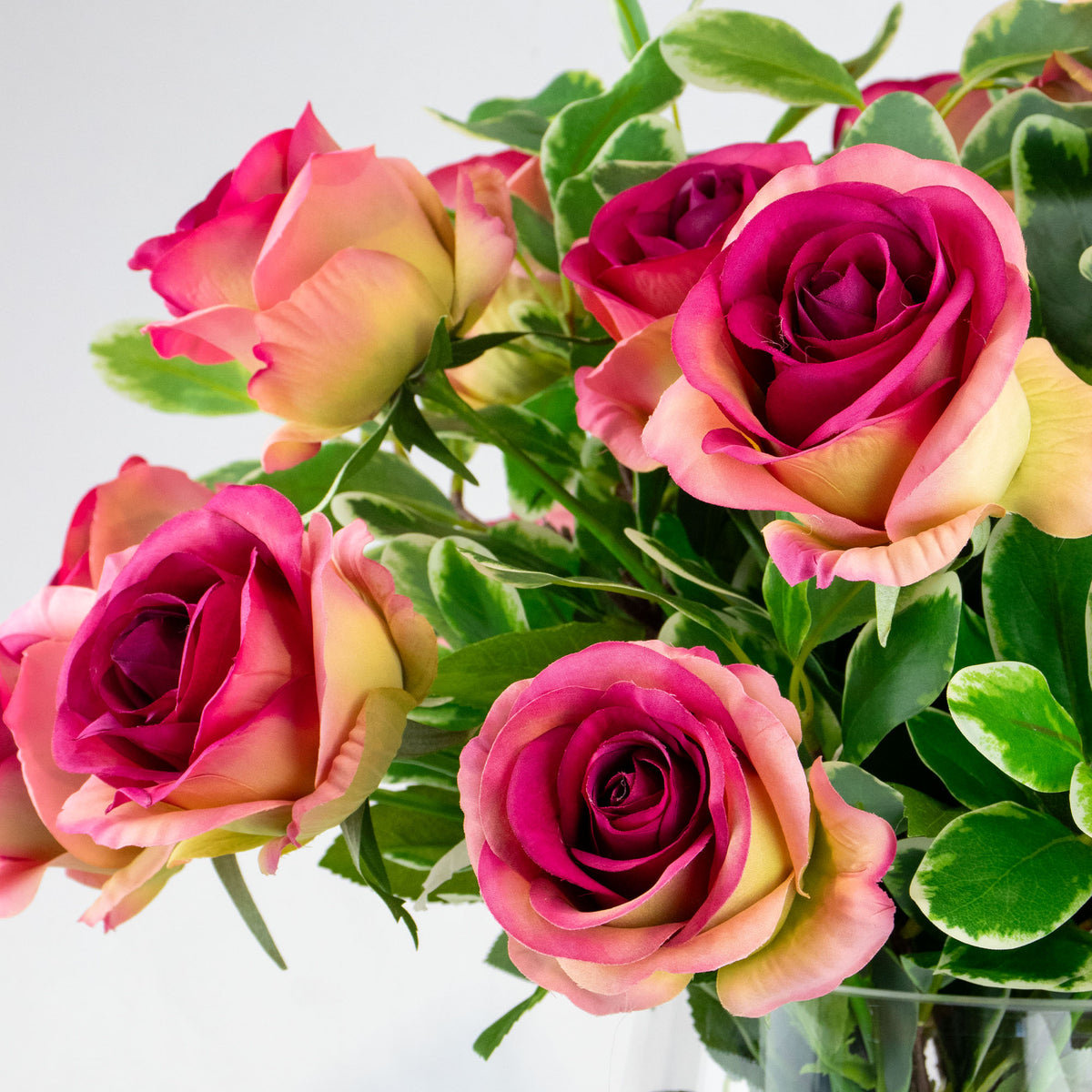 55cm Faux Fuchsia Rose & Foliage Arrangement