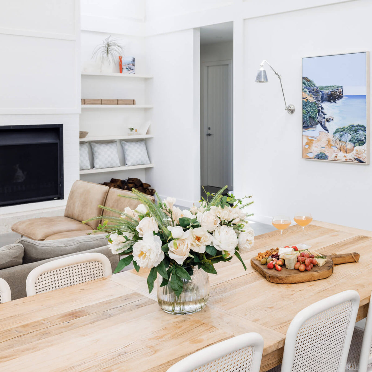 silk flower arrangement on dining room table