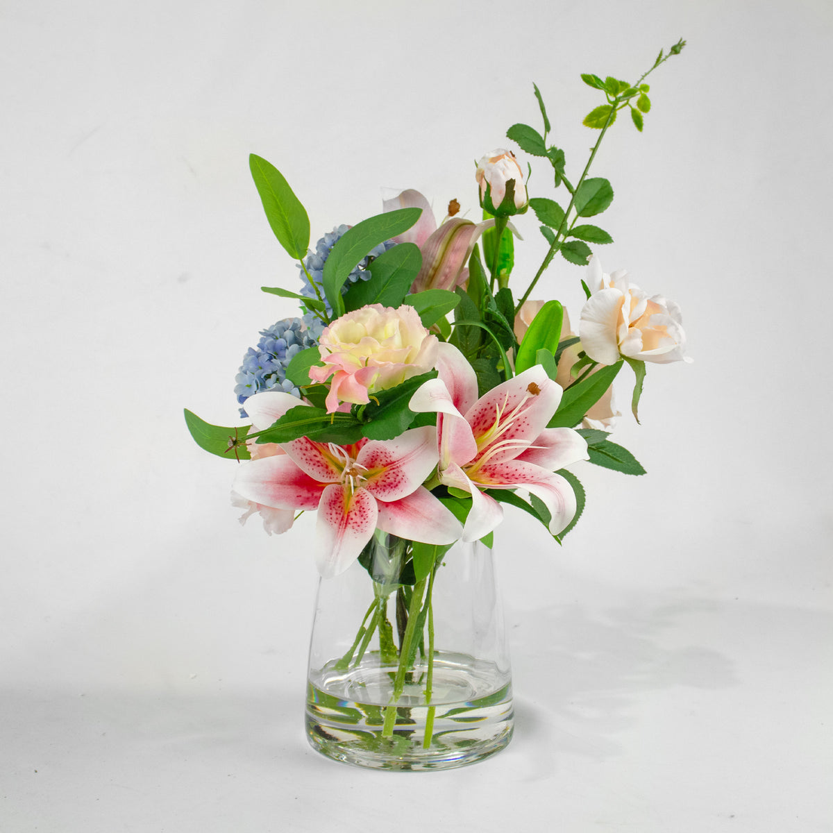 46cm Pink Lily & Blue Snowball Arrangement