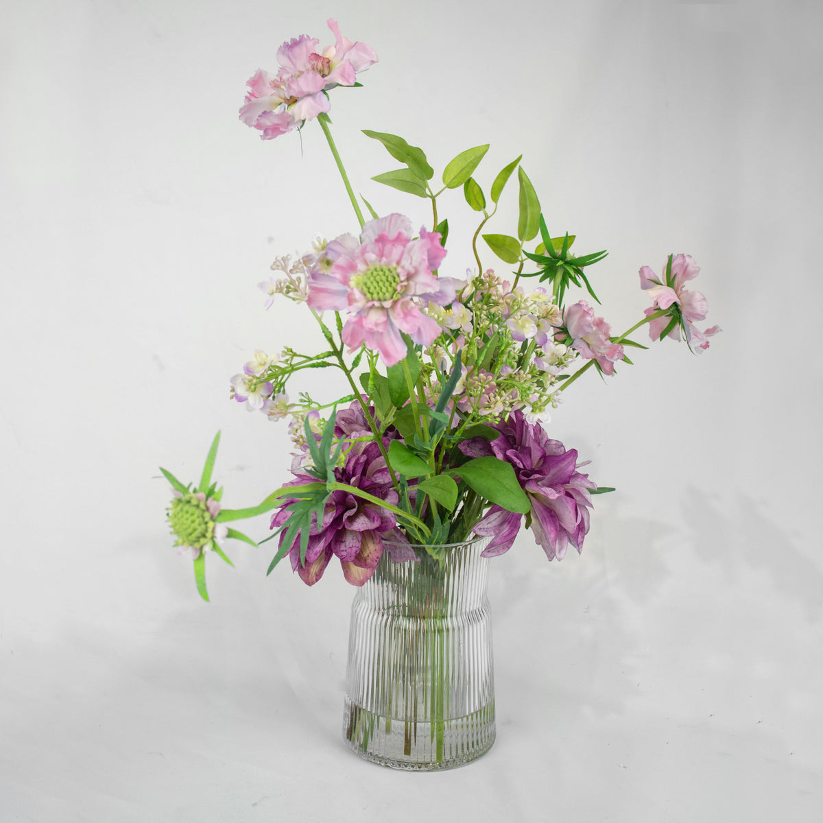 57cm Faux Purple Scabiosa & Dahlia Arrangement