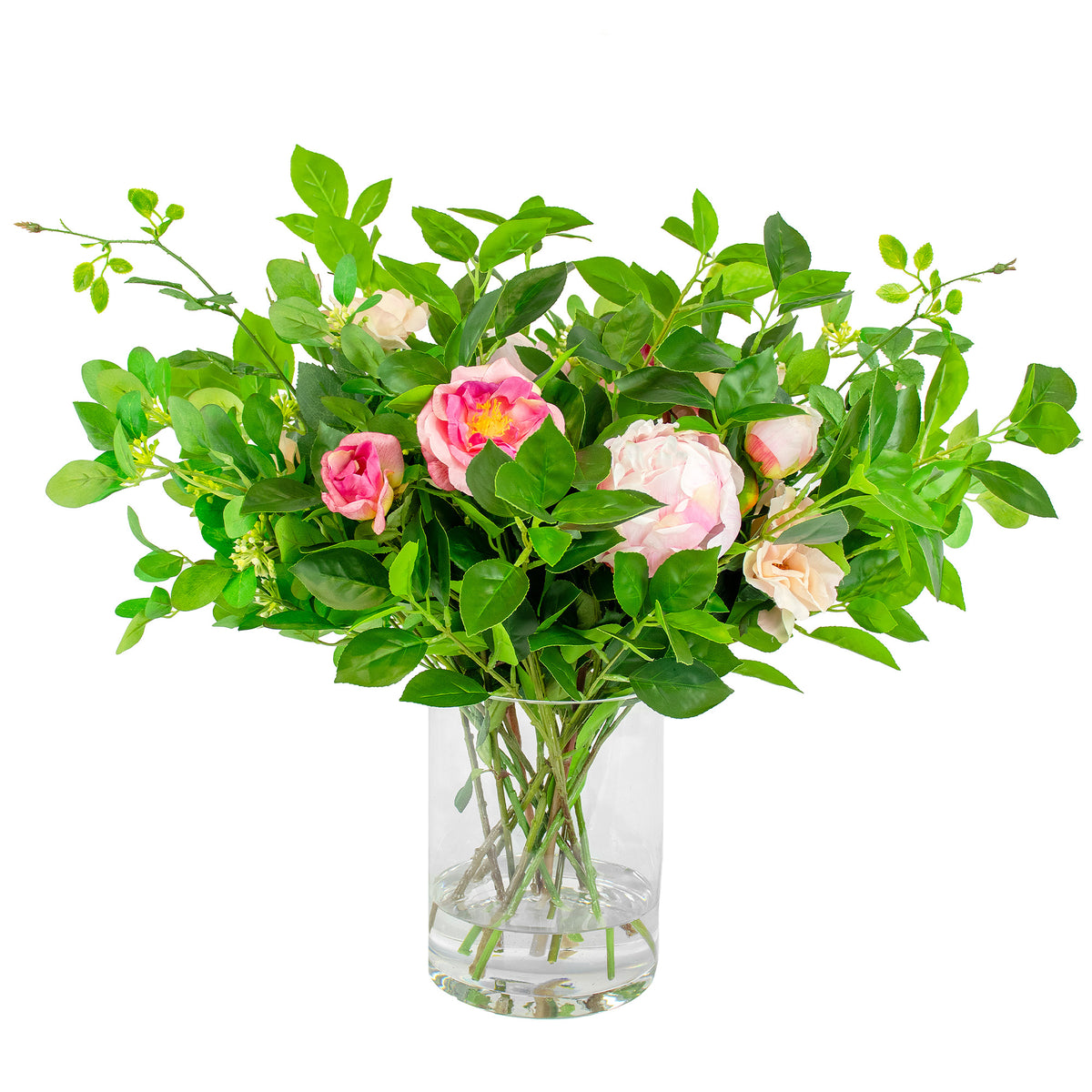 45cm Faux Rose, Peony & Foliage Arrangement