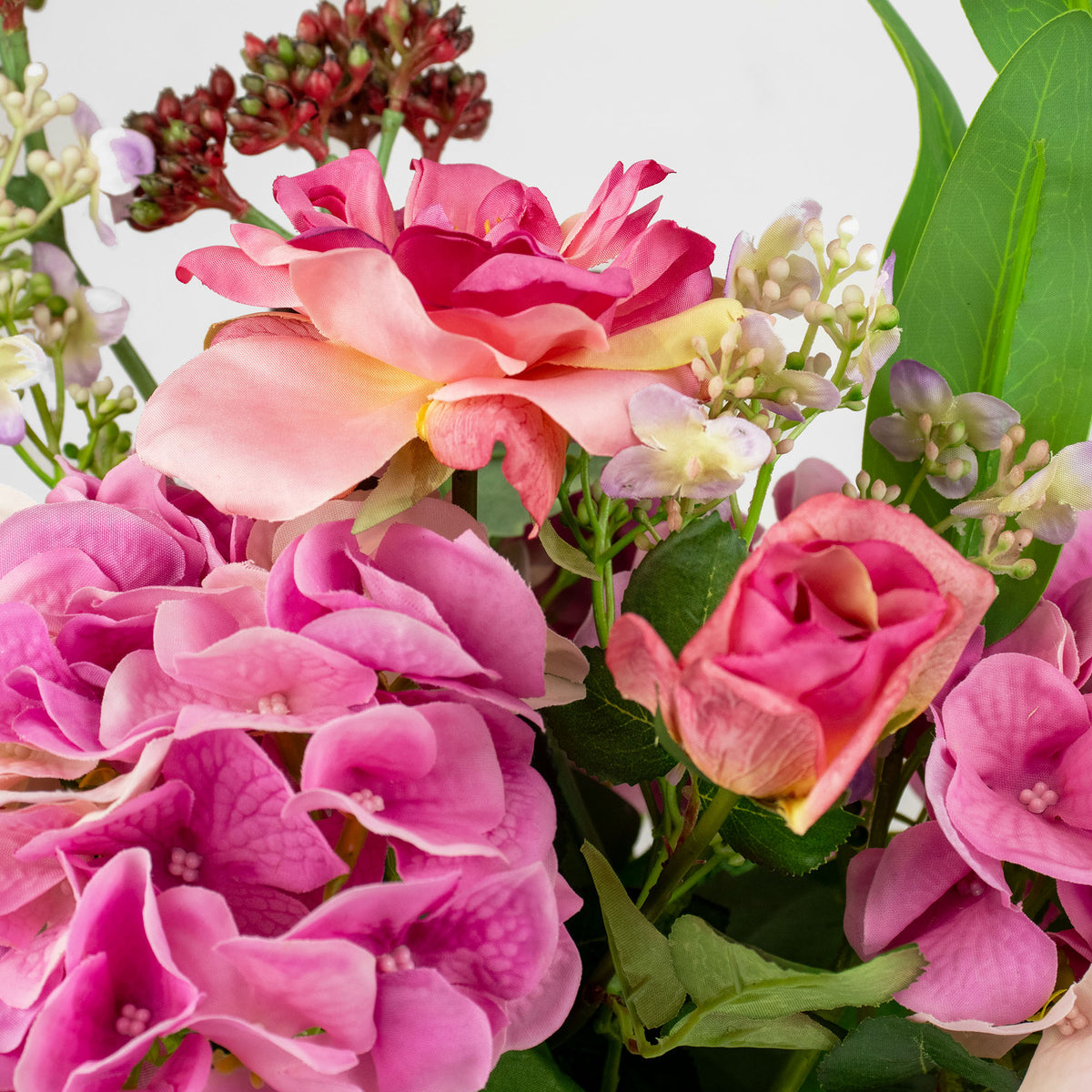 50cm Faux Pink Hydrangea & Berry Arrangement
